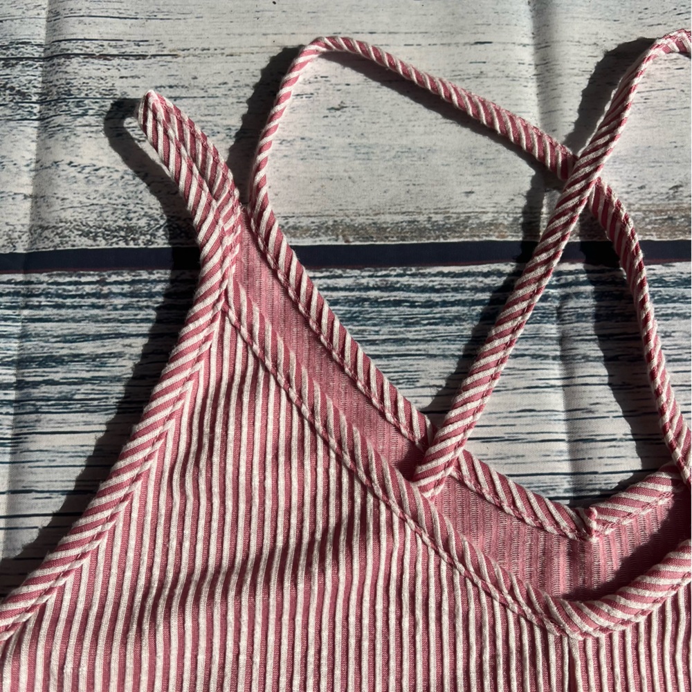 Pink and White Striped Ribbed Strappy Midi Dress EUC - Picture 13 of 14